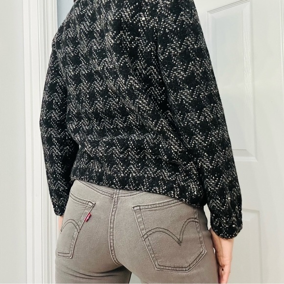 J. Crew Jacket Zip Up Houndstooth Black Preppy Academia Fall Wool Size 8 Medium - Picture 3 of 6